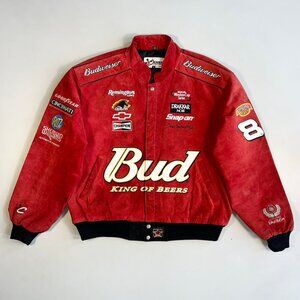 Vintage Dale Earnhardt Jr. #8 Budweiser Suede Leather Nascar Racing Jacket - XL